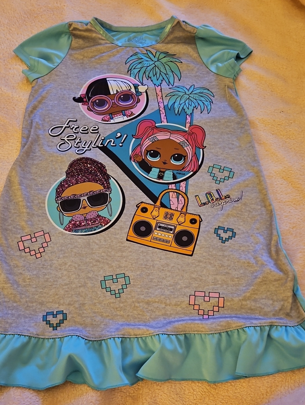 L.O.L. Surprise! Light Gray & Aqua 'Free Stylin' Graphic Tee Dress Size 8